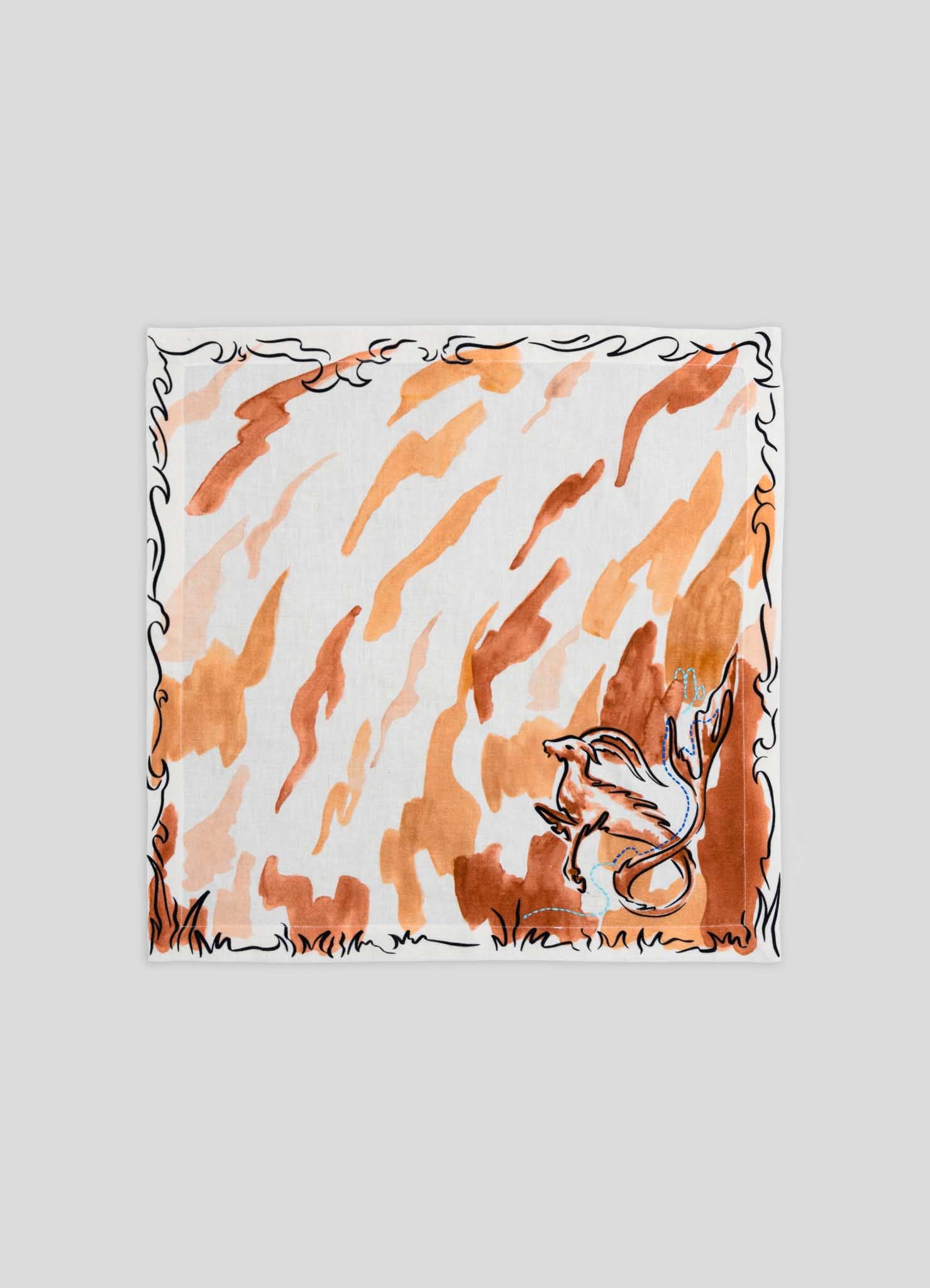 Capricorn Printed & Hand Embroidered Orange Napkin