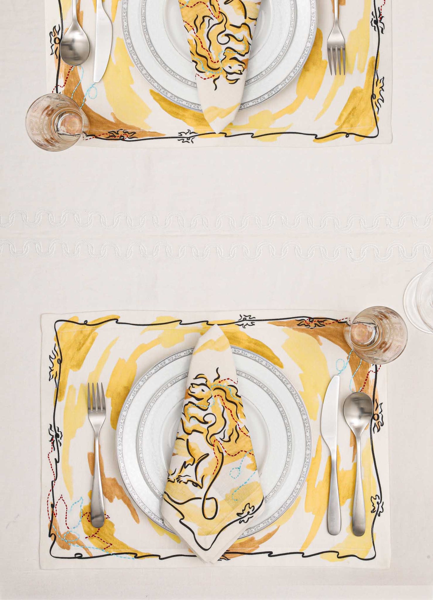 Leo Printed & Hand Embroidered Yellow Placemat