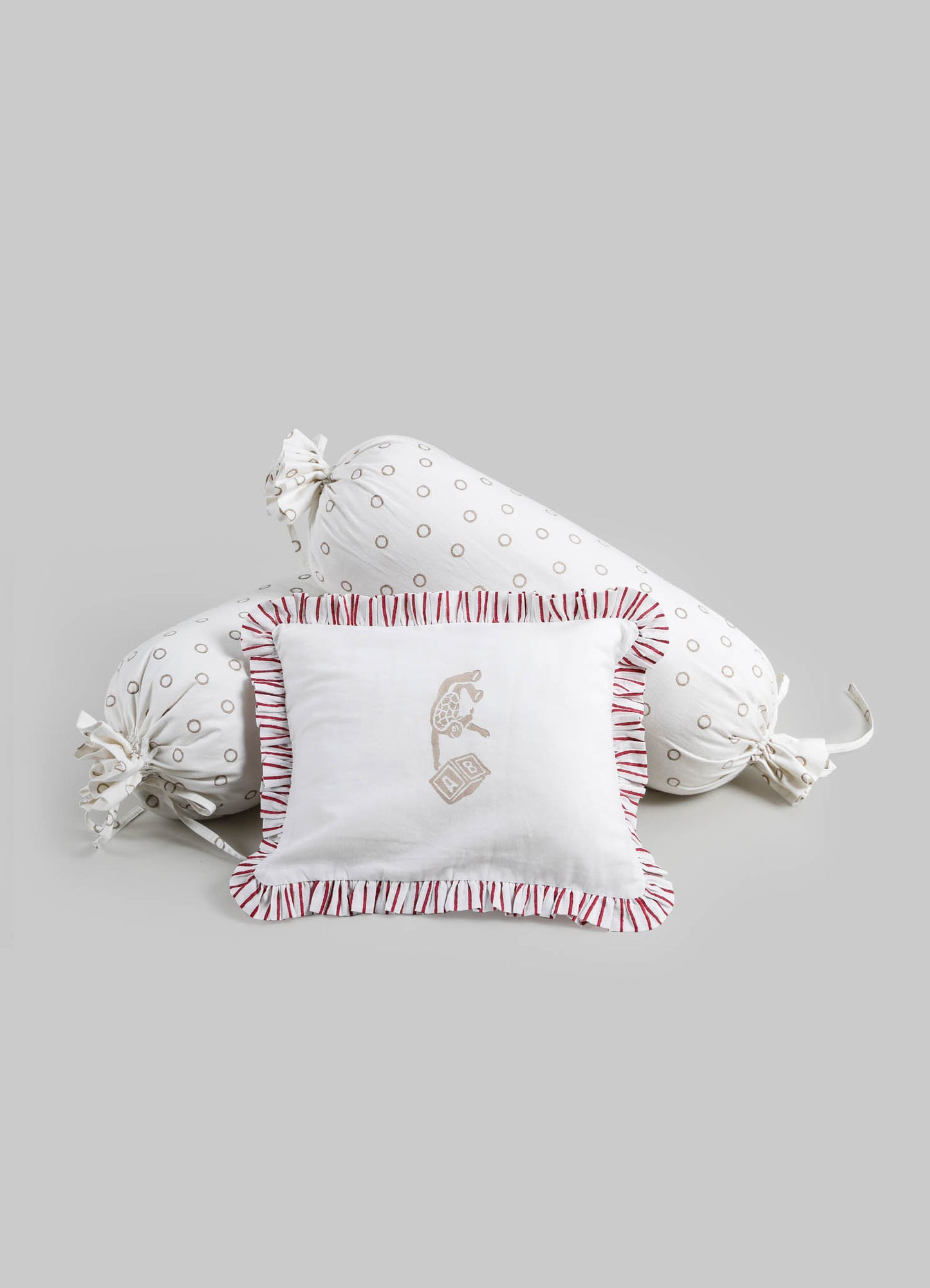 Mela Red & Beige Baby Pillow & Bolsters - Set of 3