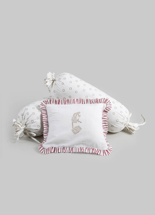 Mela Red & Beige Baby Pillow & Bolsters - Set of 3