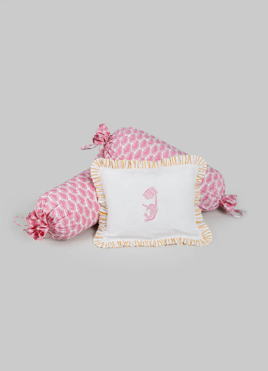 Mela Pink & Orange Baby Pillow & Bolsters - Set of 3