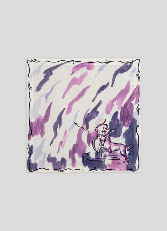 Sagittarius Printed & Hand Embroidered Purple Napkin
