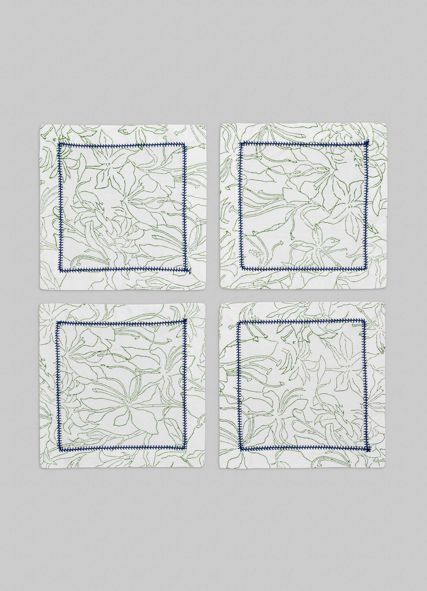 Spring Bouquet Green Cocktail Napkins - Set of 4