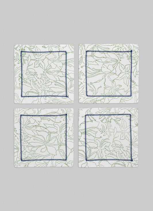 Spring Bouquet Green Cocktail Napkins - Set of 4