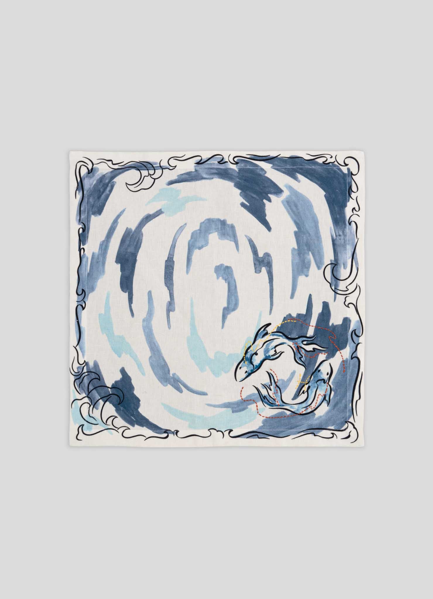 Pisces Printed & Hand Embroidered Blue Napkin