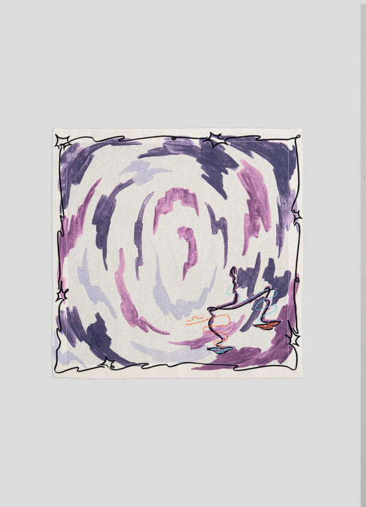 Libra Printed & Hand Embroidered Purple Napkin