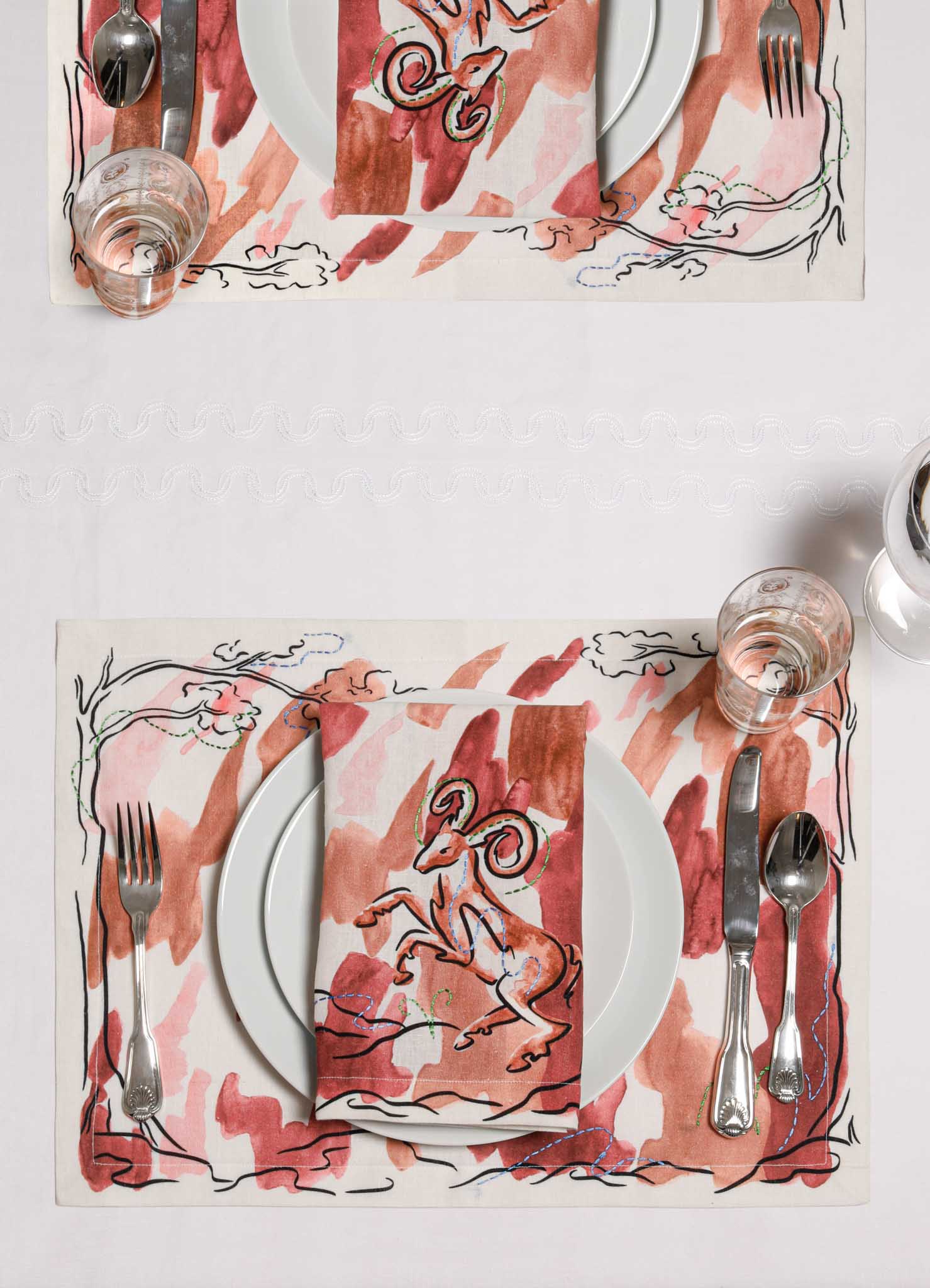 Aries Printed & Hand Embroidered Red Placemat