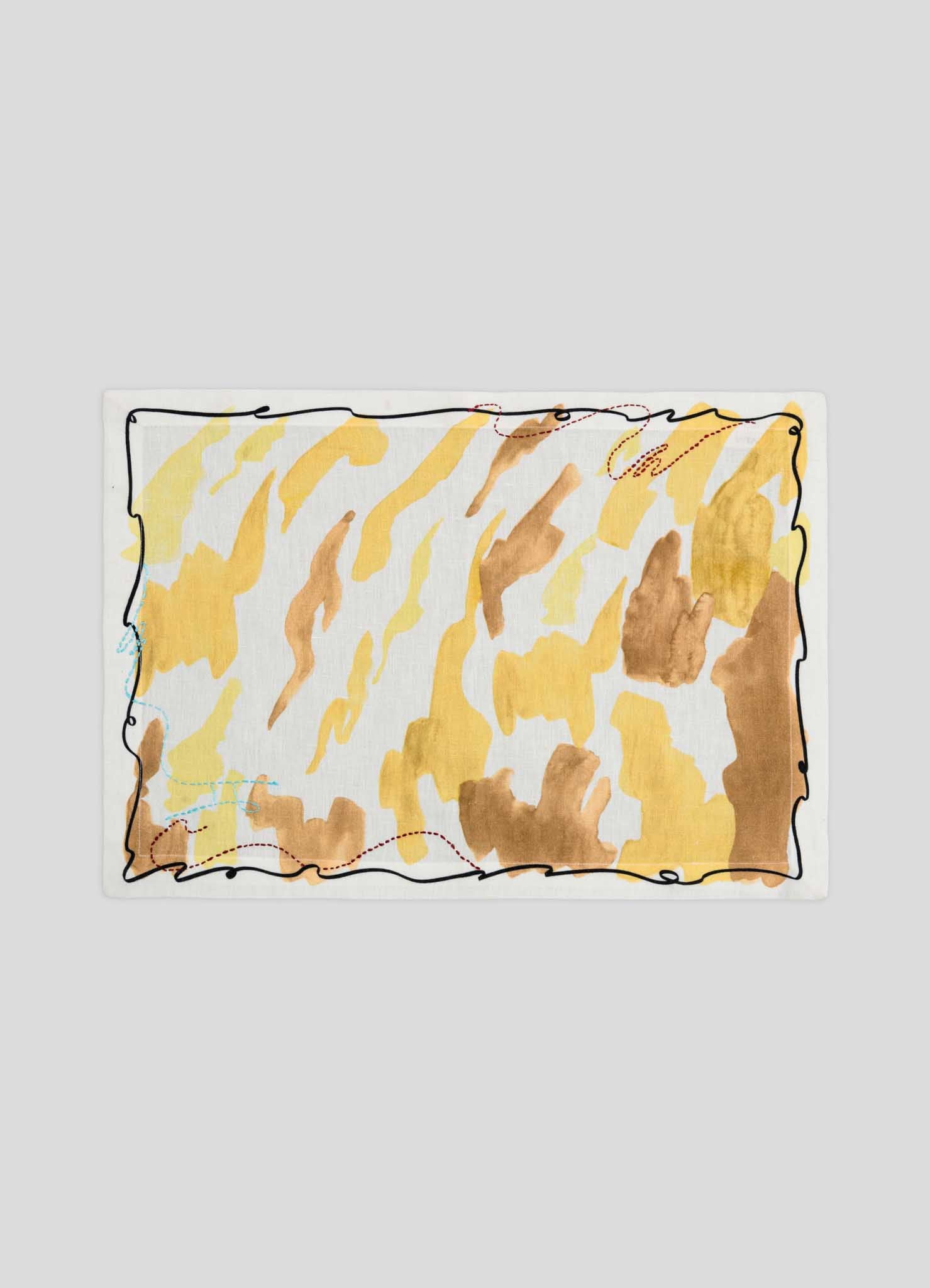 Gemini Printed & Hand Embroidered Yellow Placemat