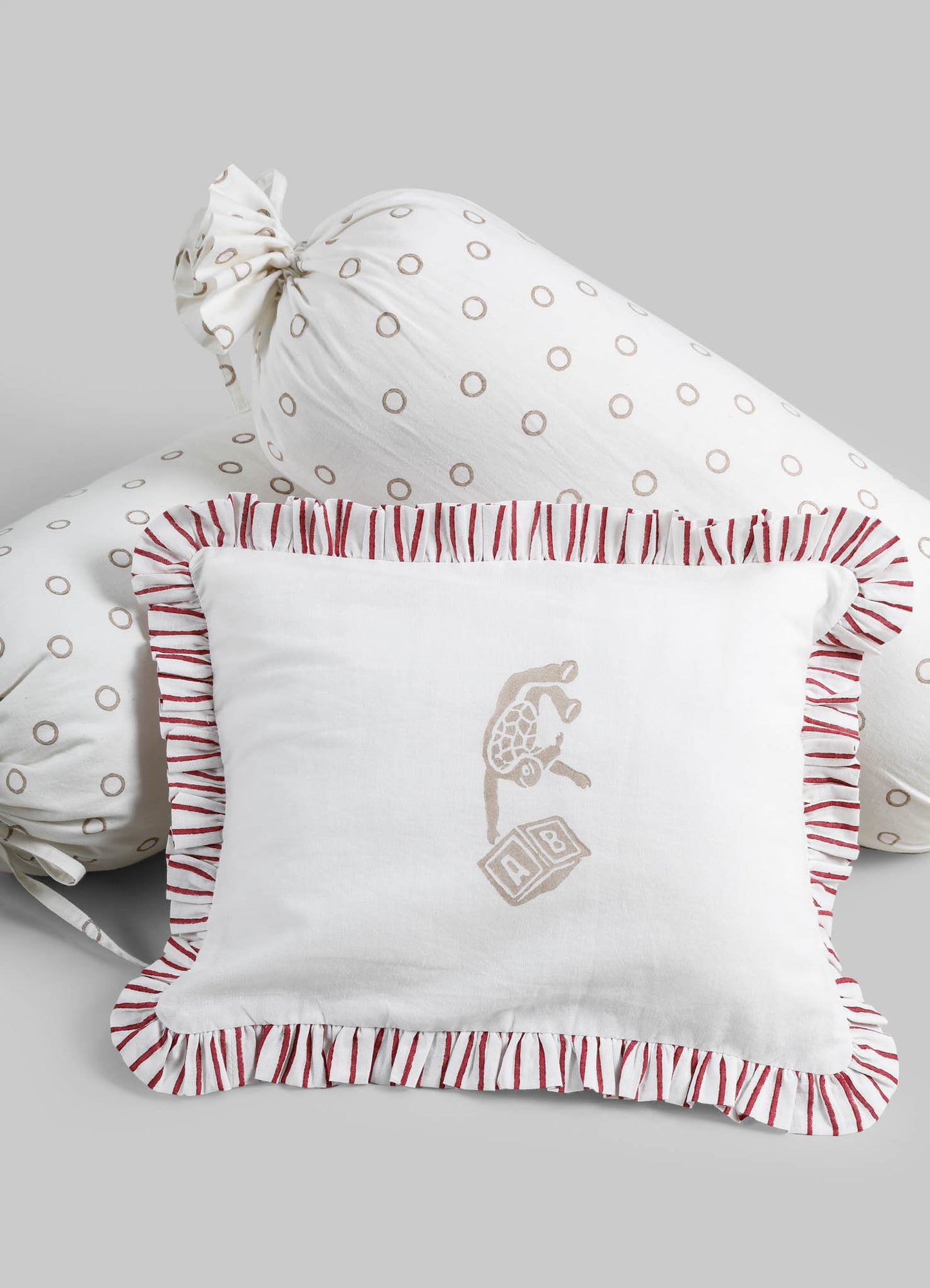 Mela Red & Beige Baby Pillow & Bolsters - Set of 3