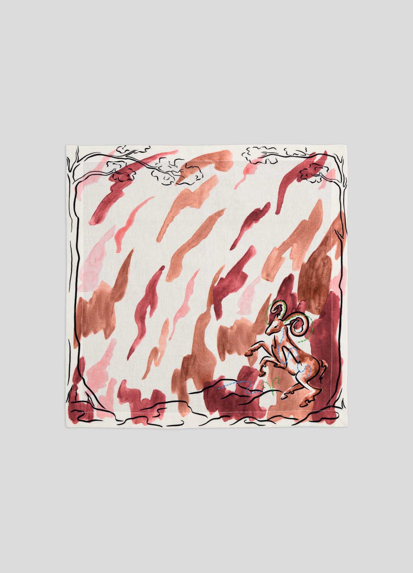 Aries Printed & Hand Embroidered Red Napkin