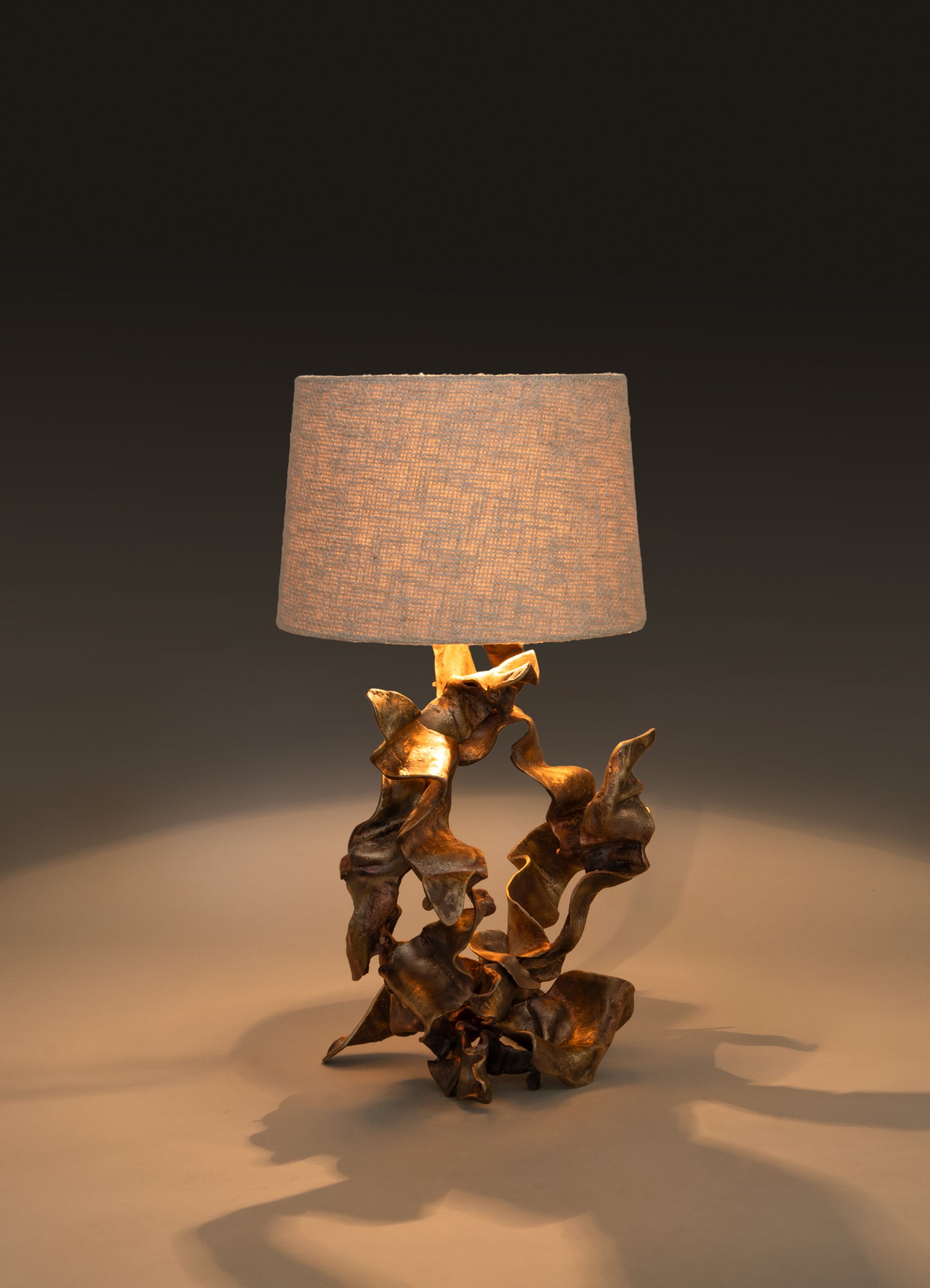 Hundred Petal Rose Patinated Gold Table Lamp