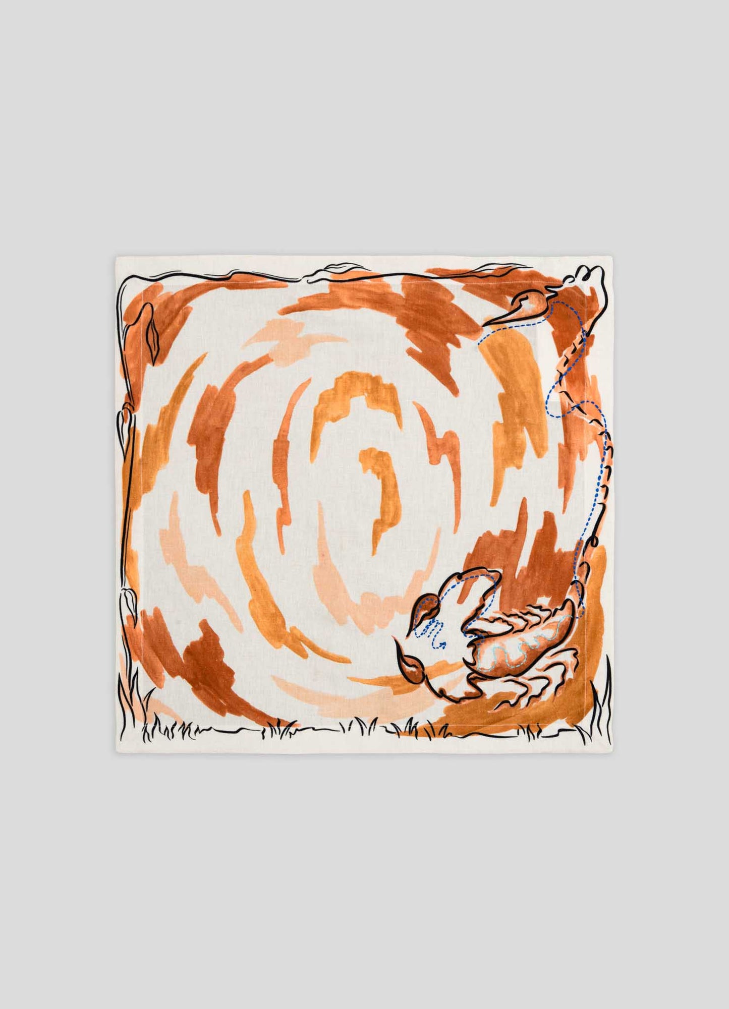 Scorpio Printed & Hand Embroidered Orange Napkin