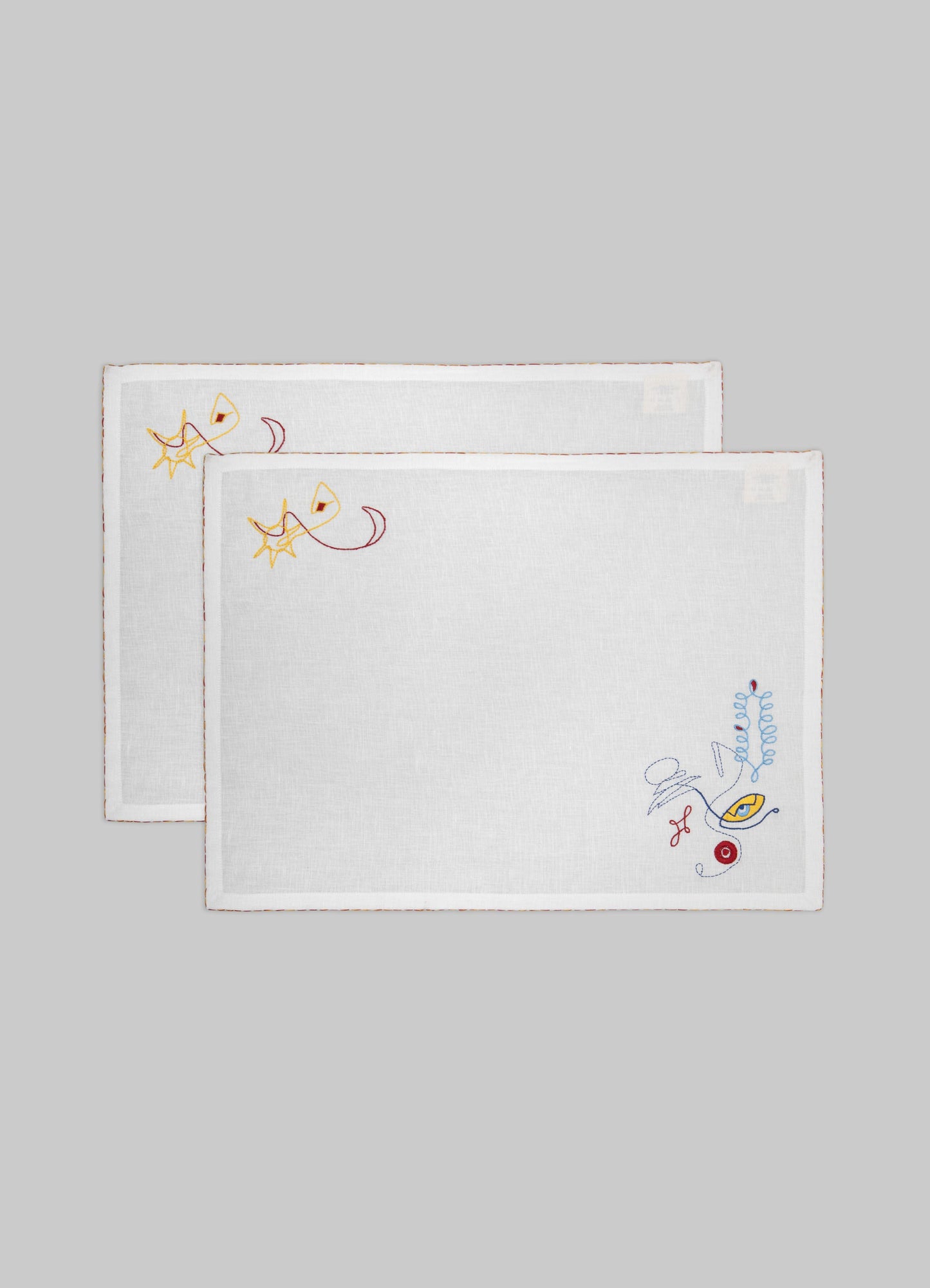 Evil Eye Hand Embroidered White Placemat - Set of 2