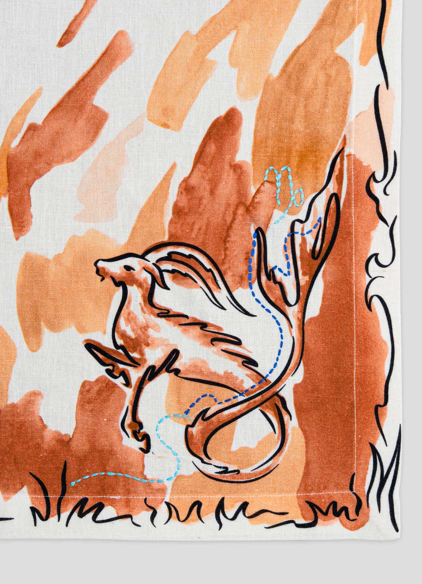 Capricorn Printed & Hand Embroidered Orange Napkin