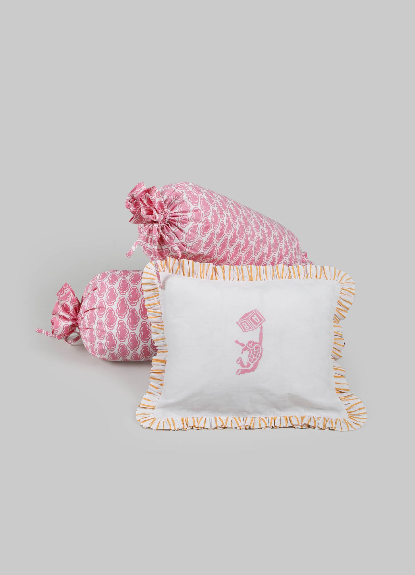 Mela Pink & Orange Baby Pillow & Bolsters - Set of 3