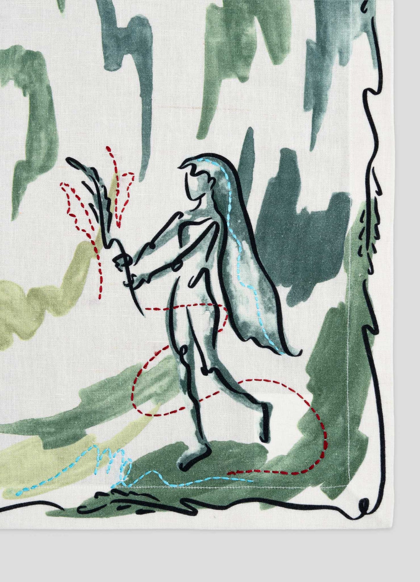 Virgo Printed & Hand Embroidered Green Napkin