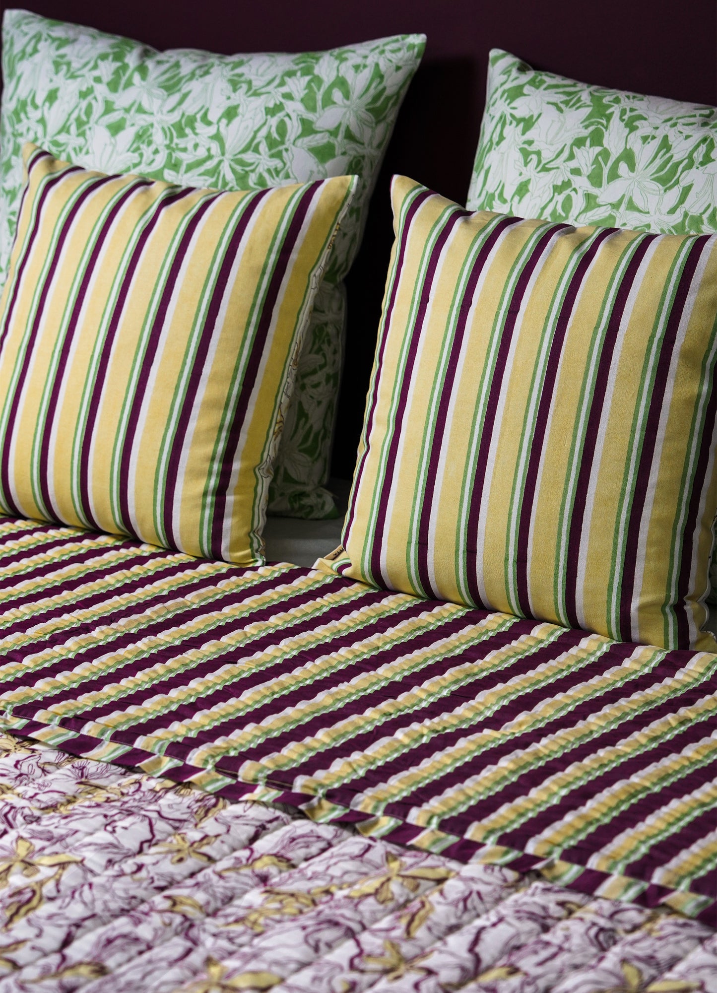 Spring Bouquet Green & Yellow King Size Quilt