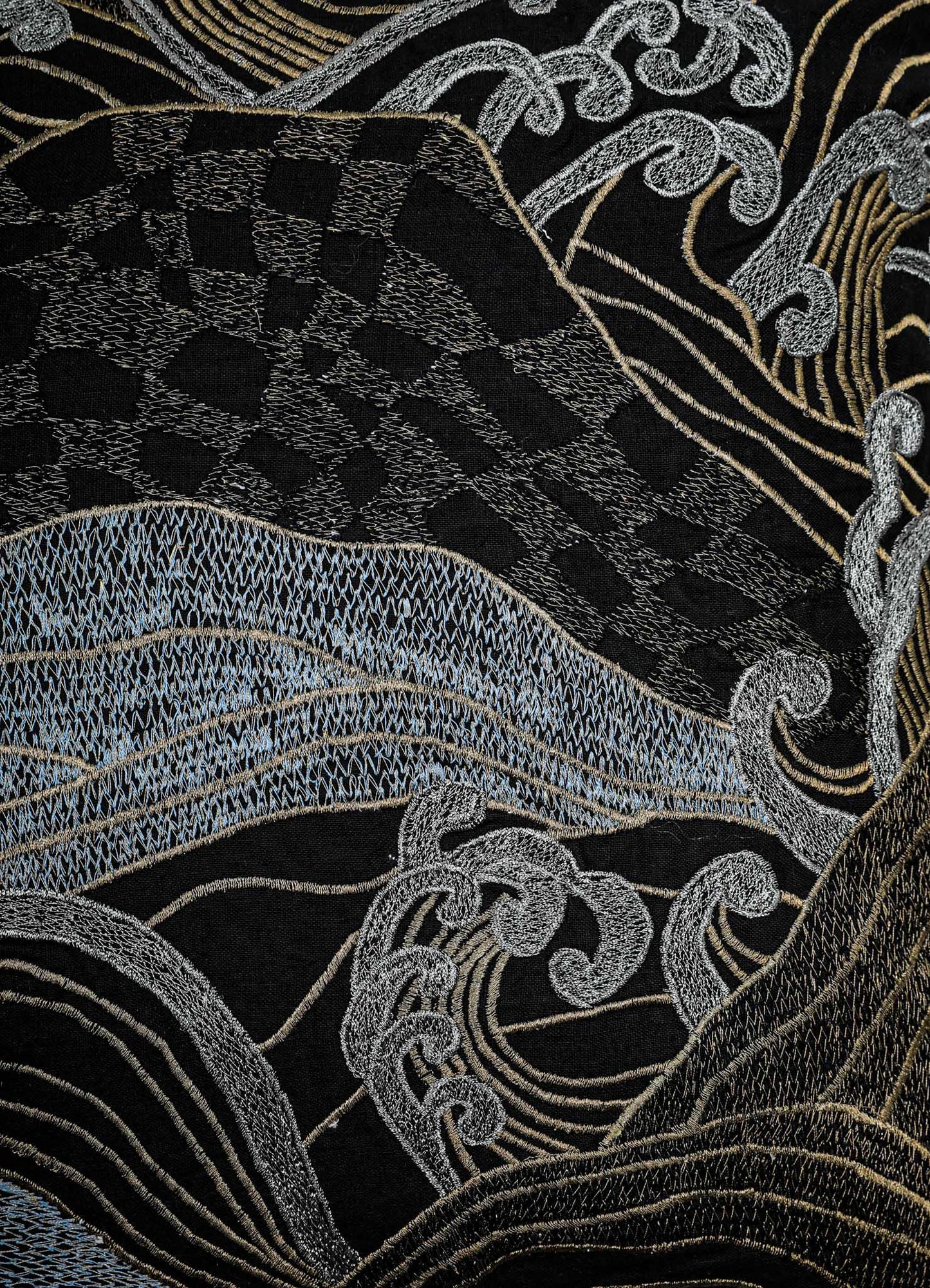 Dreamscape Black & Gold Embroidered Linen Cushion Cover 18"x18"