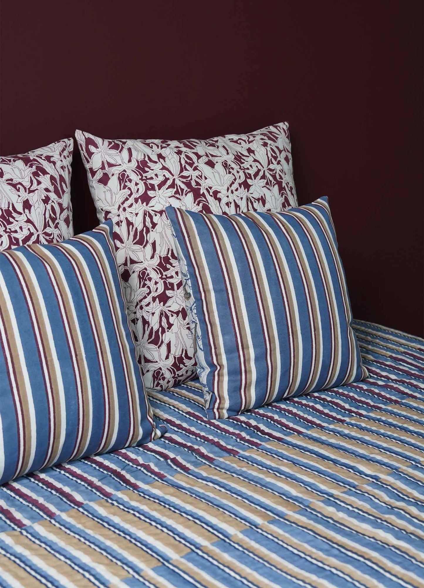 Spring Bouquet Blue & Maroon Cushion Cover 18"x18"