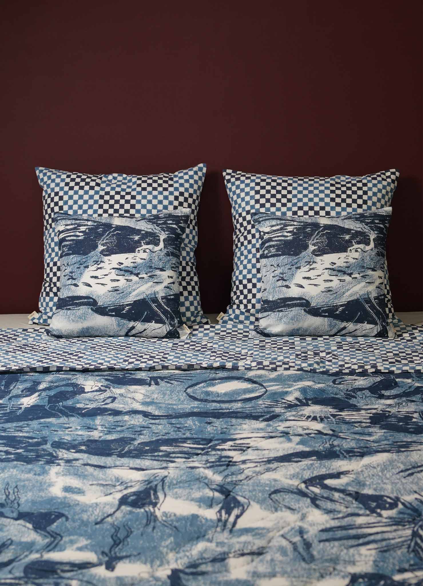 handmade luxury blackbuck cushion viya blue 18 x 18