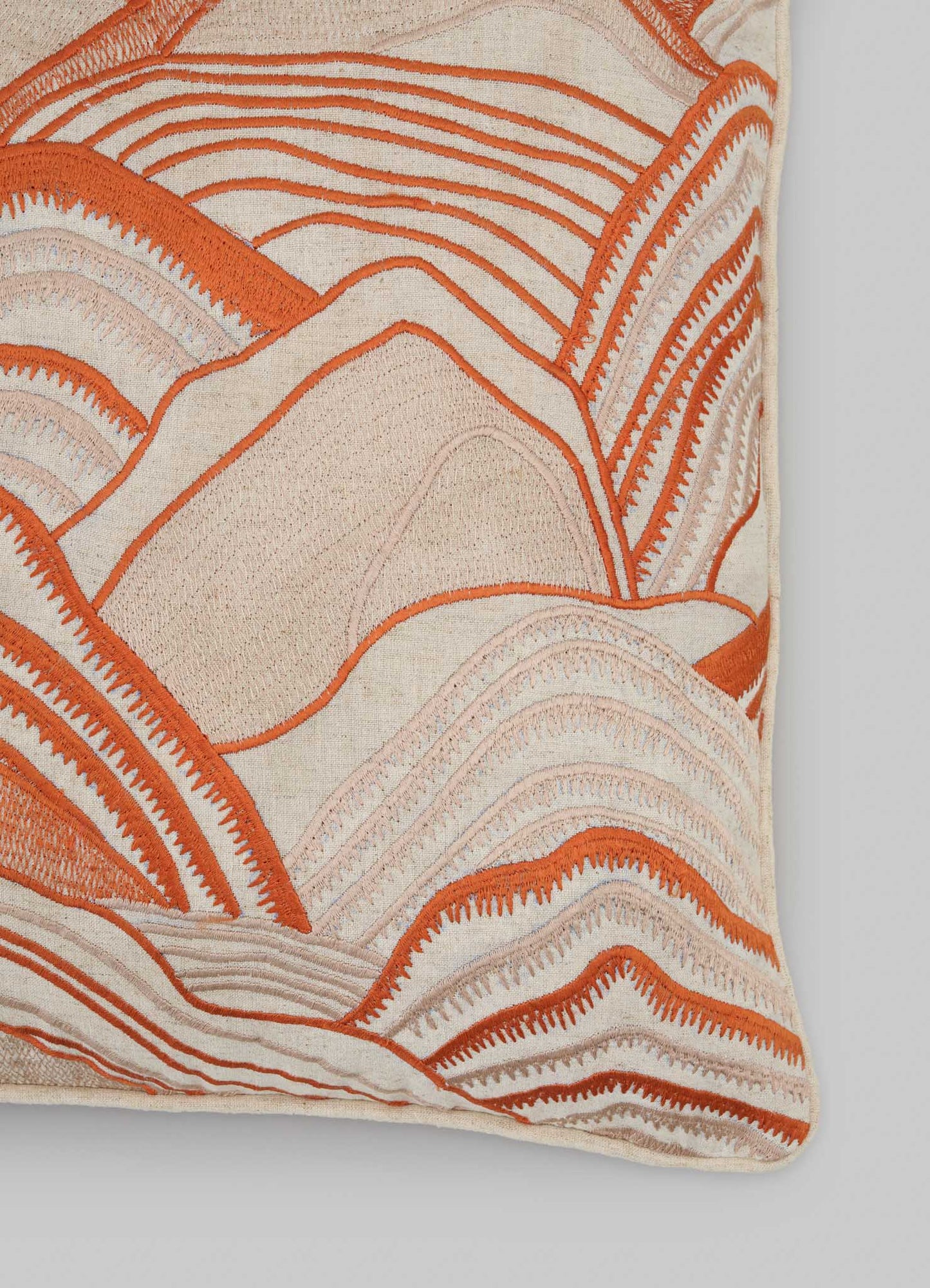 Dreamscape Orange Embroidered Mounds Cushion Cover 18"x18"