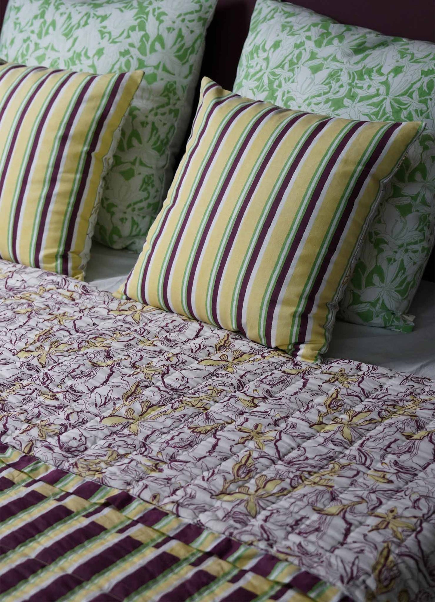 Spring Bouquet Green & Yellow Cushion Cover 18"x18"