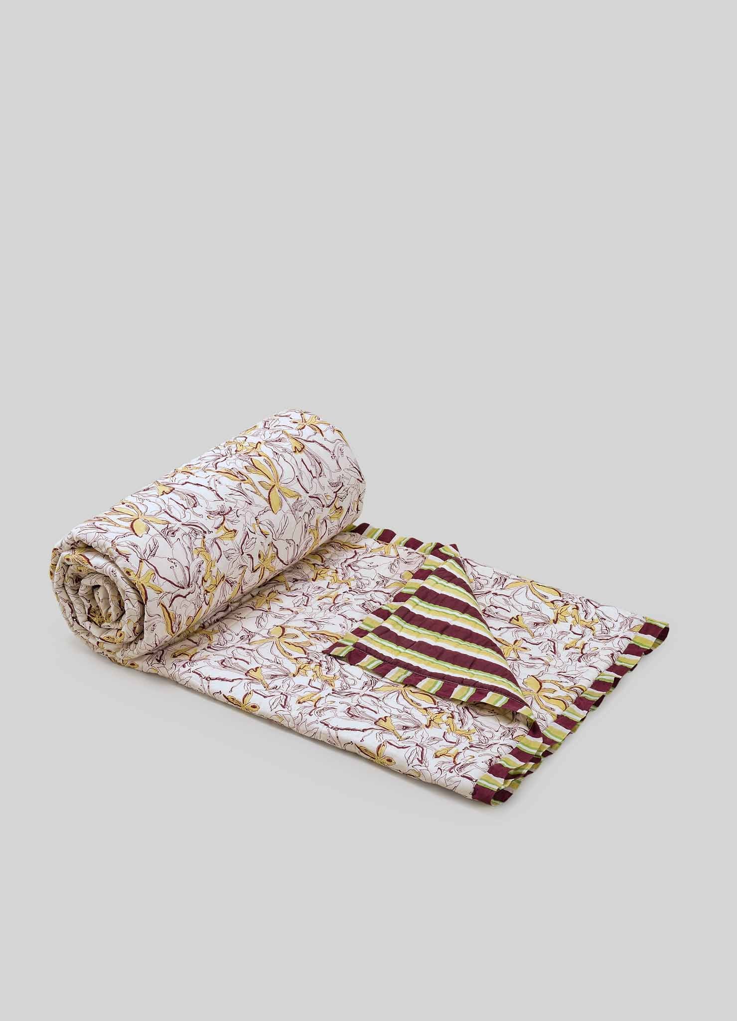 Spring Bouquet Green & Yellow King Size Quilt