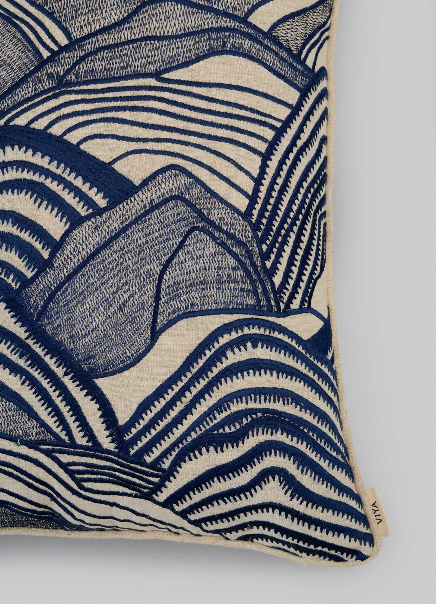 Dreamscape Blue Embroidered Mounds Cushion Cover 18"x18"