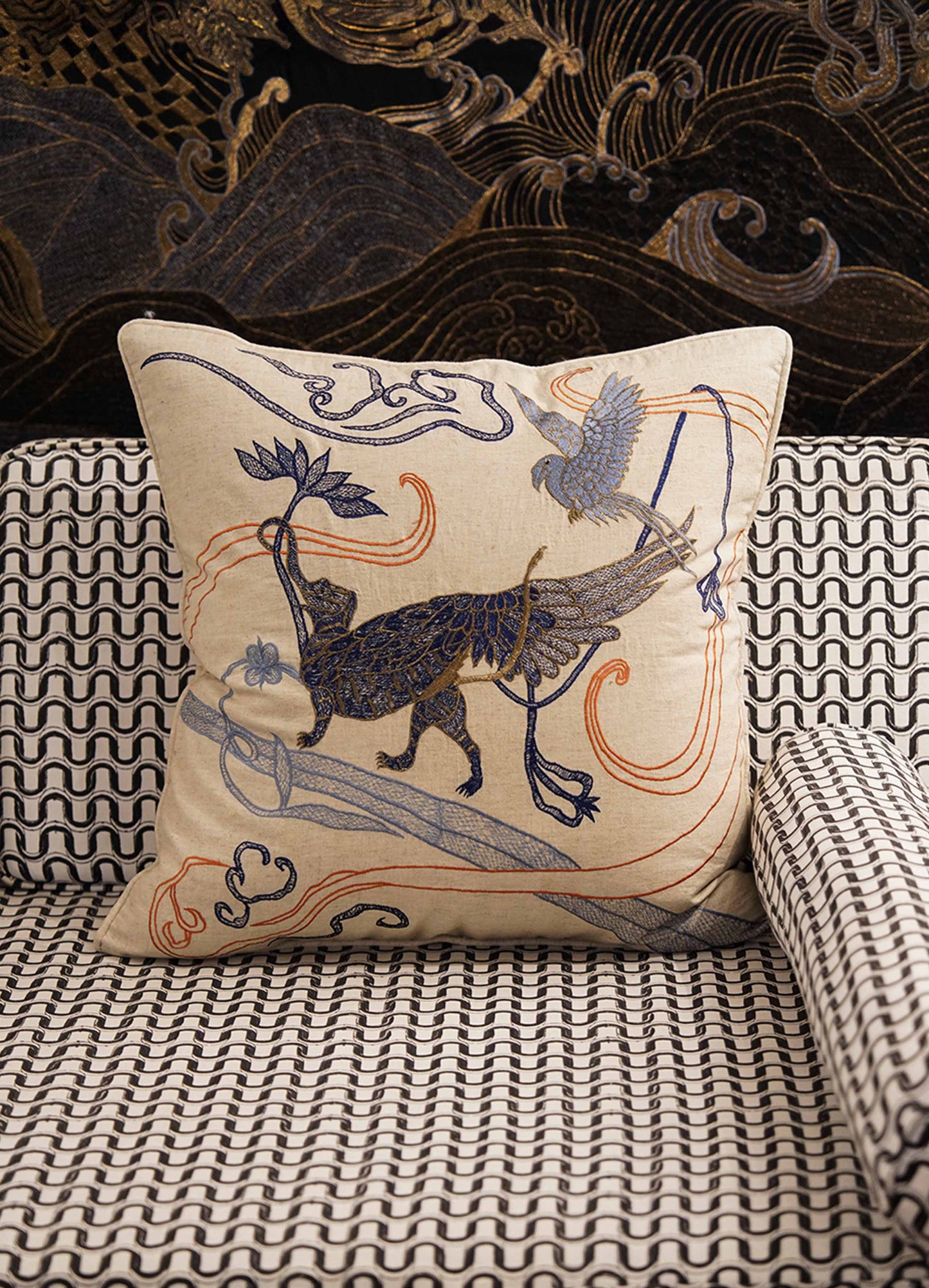 Dreamscape Leophant Multicolour Embroidered Cushion Cover 24"x24"