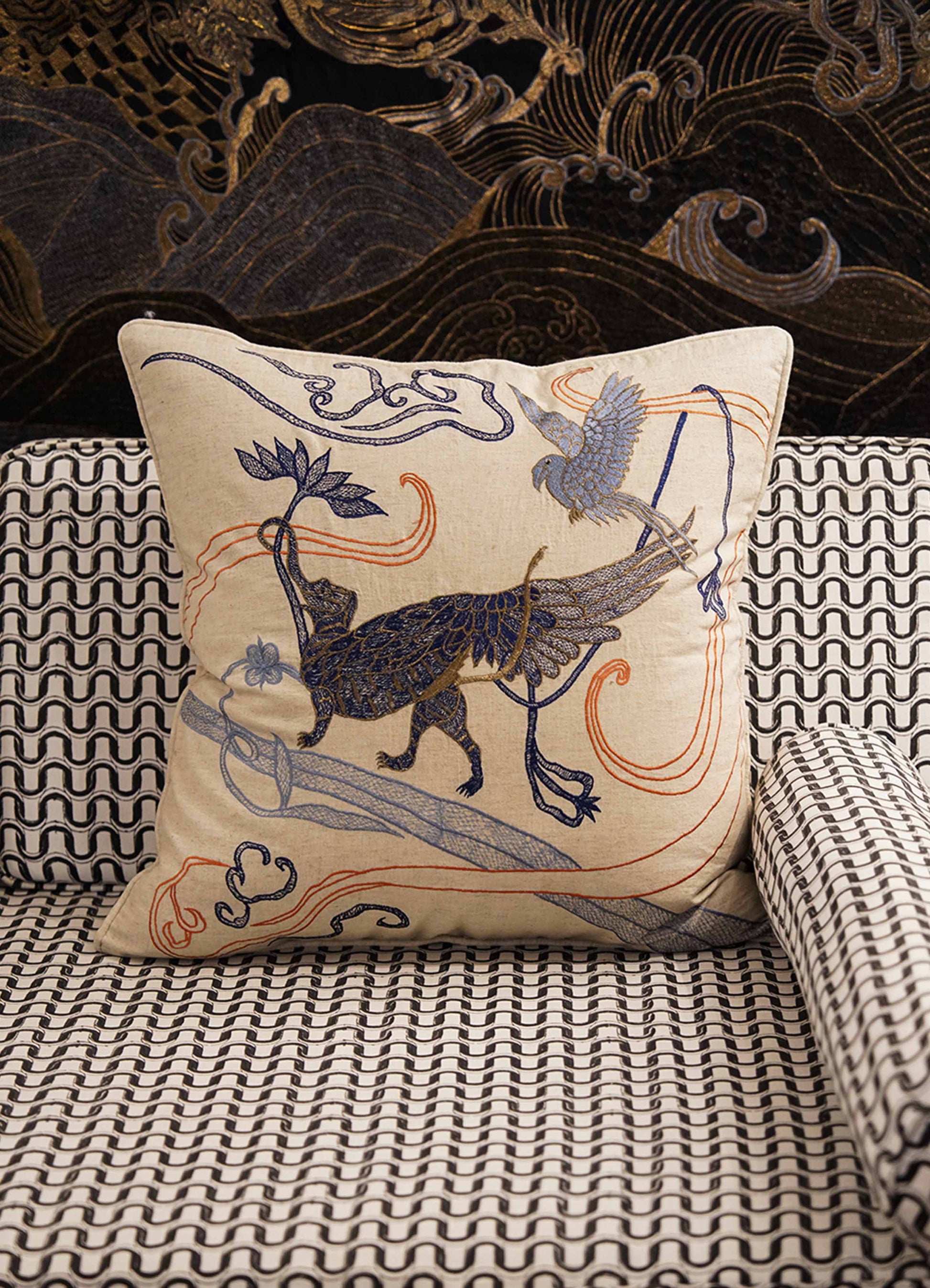 Dreamscape Leophant Multicolour Embroidered Cushion Cover 24"x24"