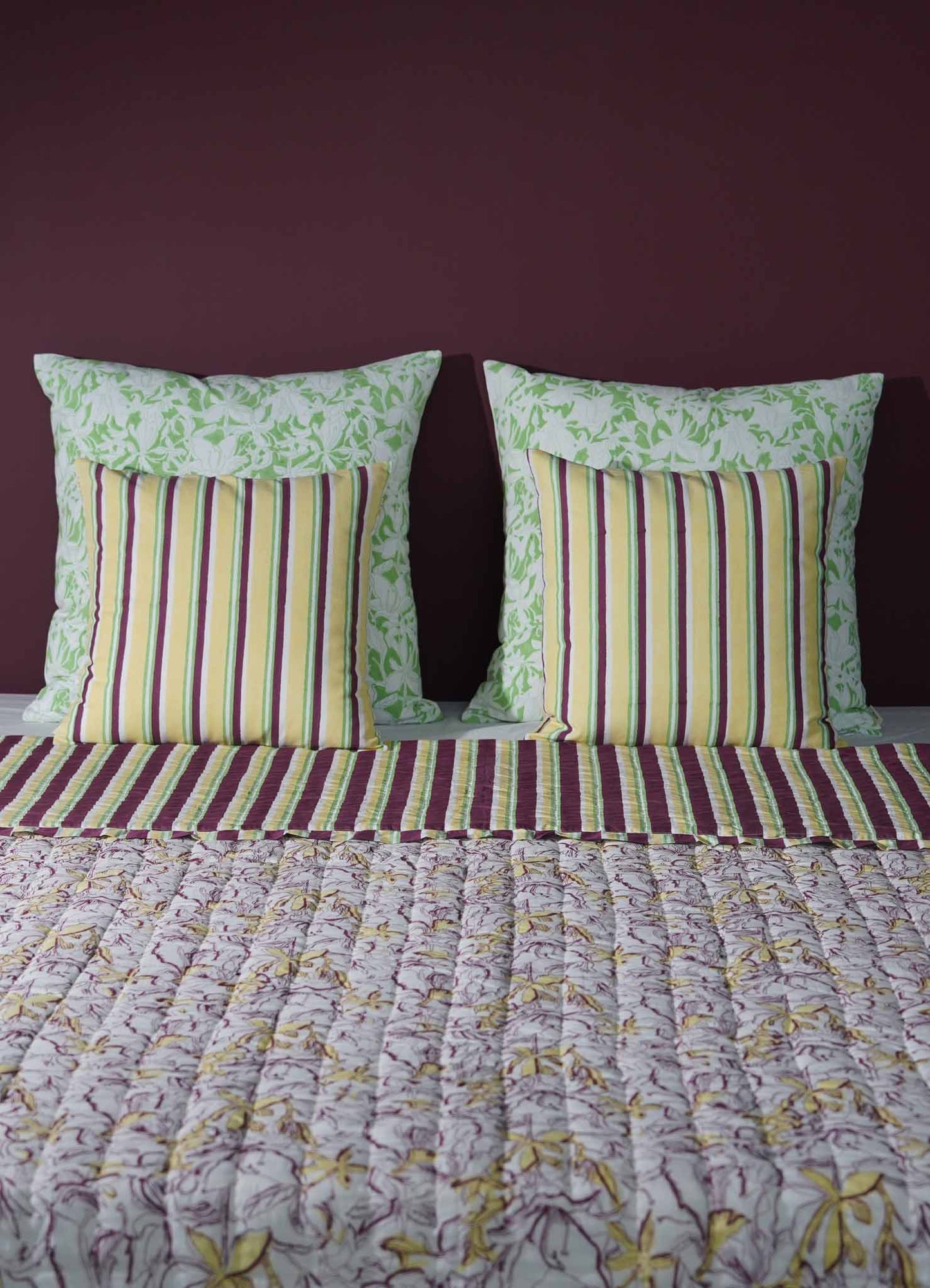 Spring Bouquet Green & Yellow King Size Quilt