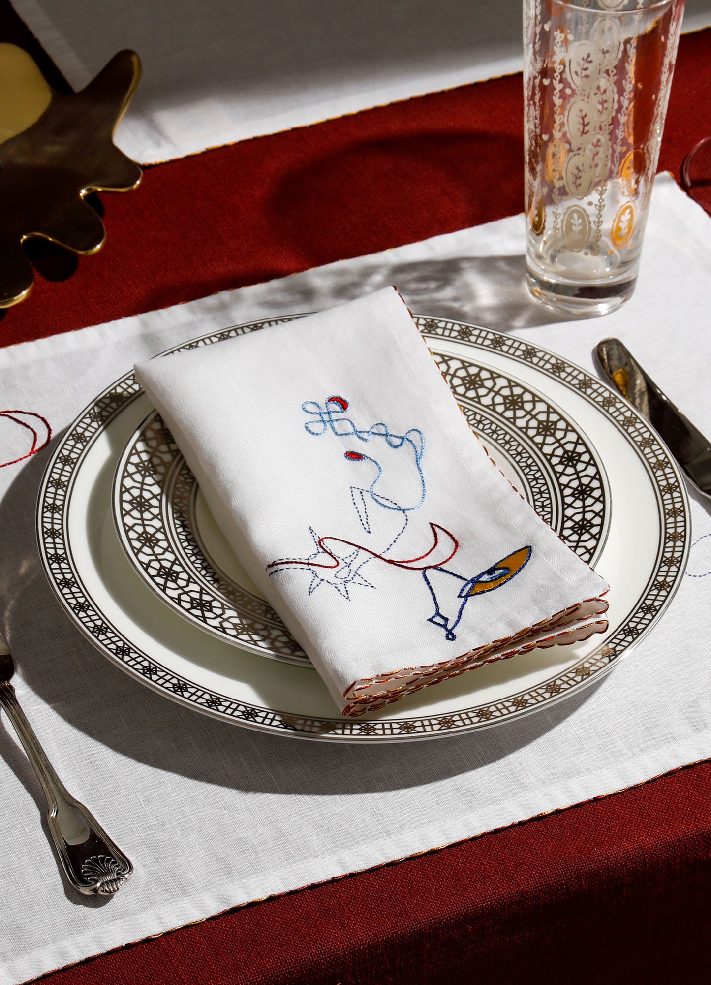 Evil Eye Hand Embroidered White Napkin - Set of 2