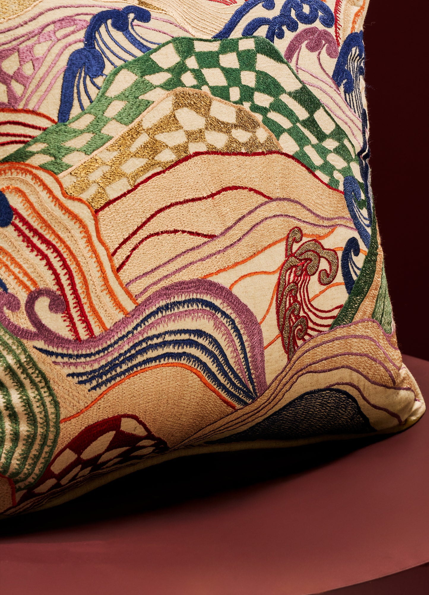 Dreamscape Multicolour Embroidered Cushion Cover 18"x18"