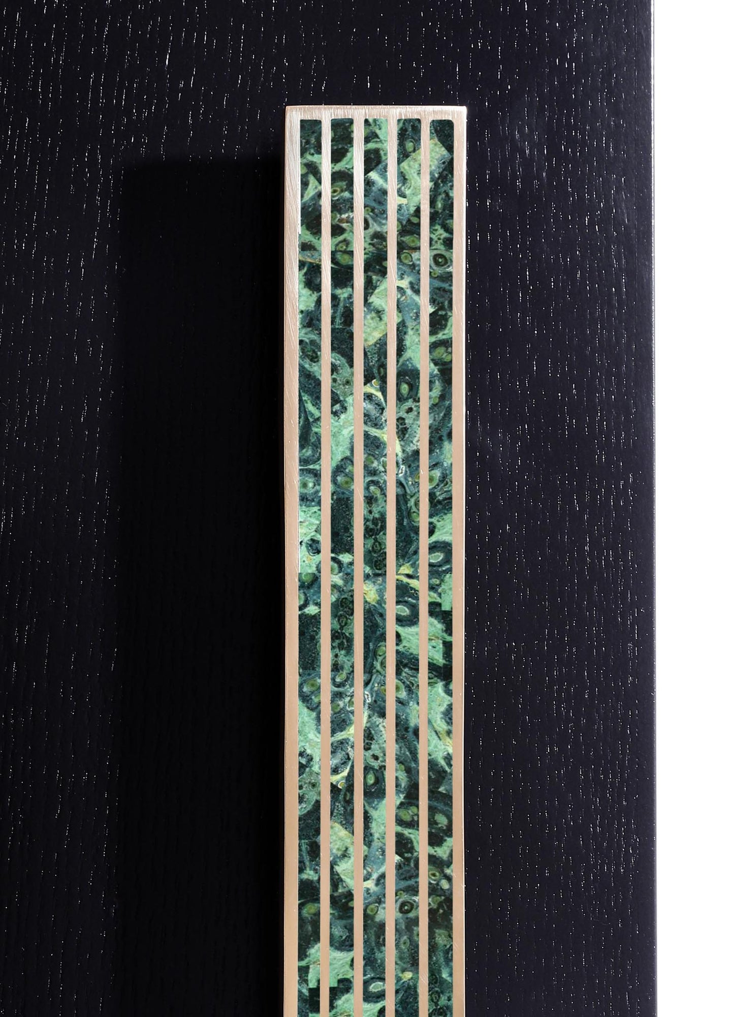 Wooden slatted frame with marble-like green and black pattern, designed as a decorative panel or wall accent.