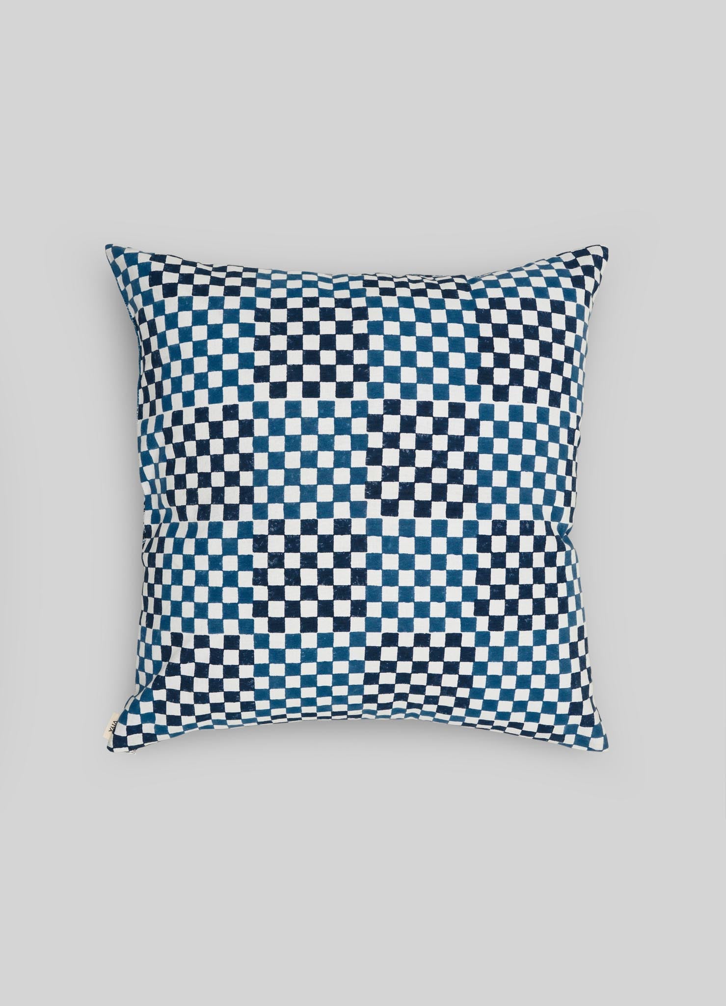 Checkered pillow cover with blue and white pattern on a gray background luxury cushion cushions covers viya
