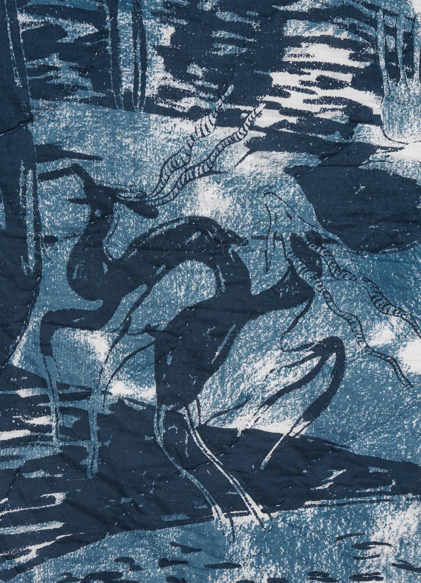 Abstract design with black shapes on a blue background viya