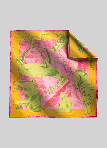 Menagerie Yellow & Pink Silk Scarf