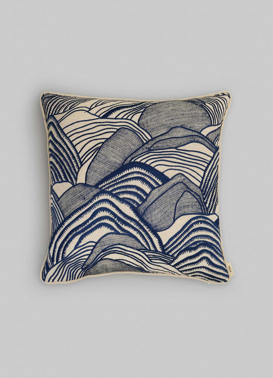 Dreamscape Blue Embroidered Mounds Cushion Cover 18"x18"