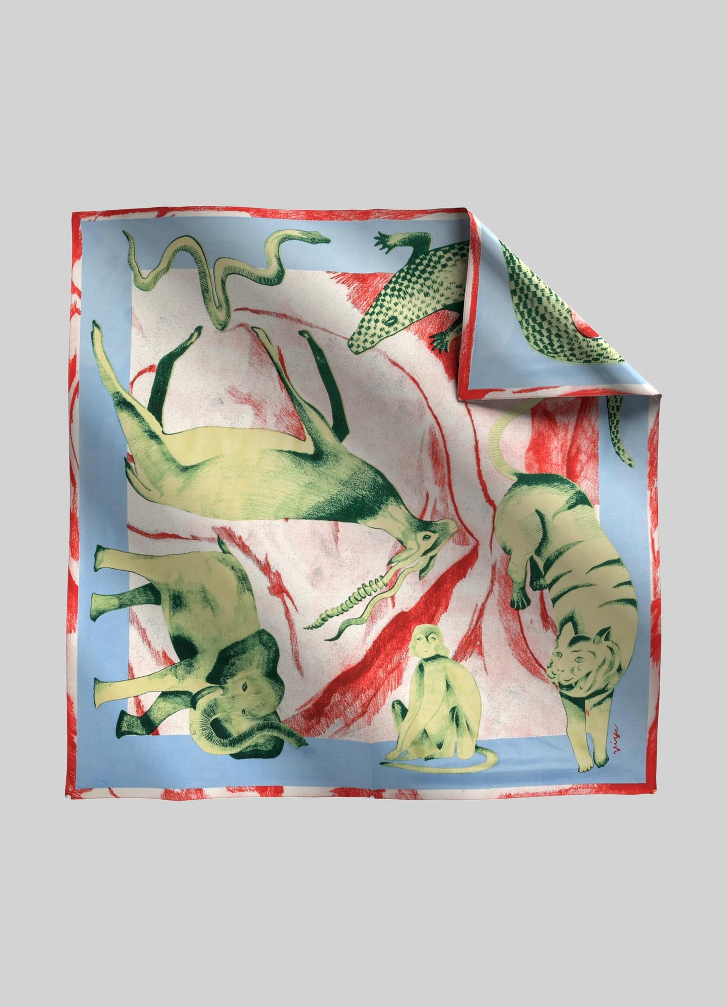 Menagerie Blue & Red Silk Scarf
