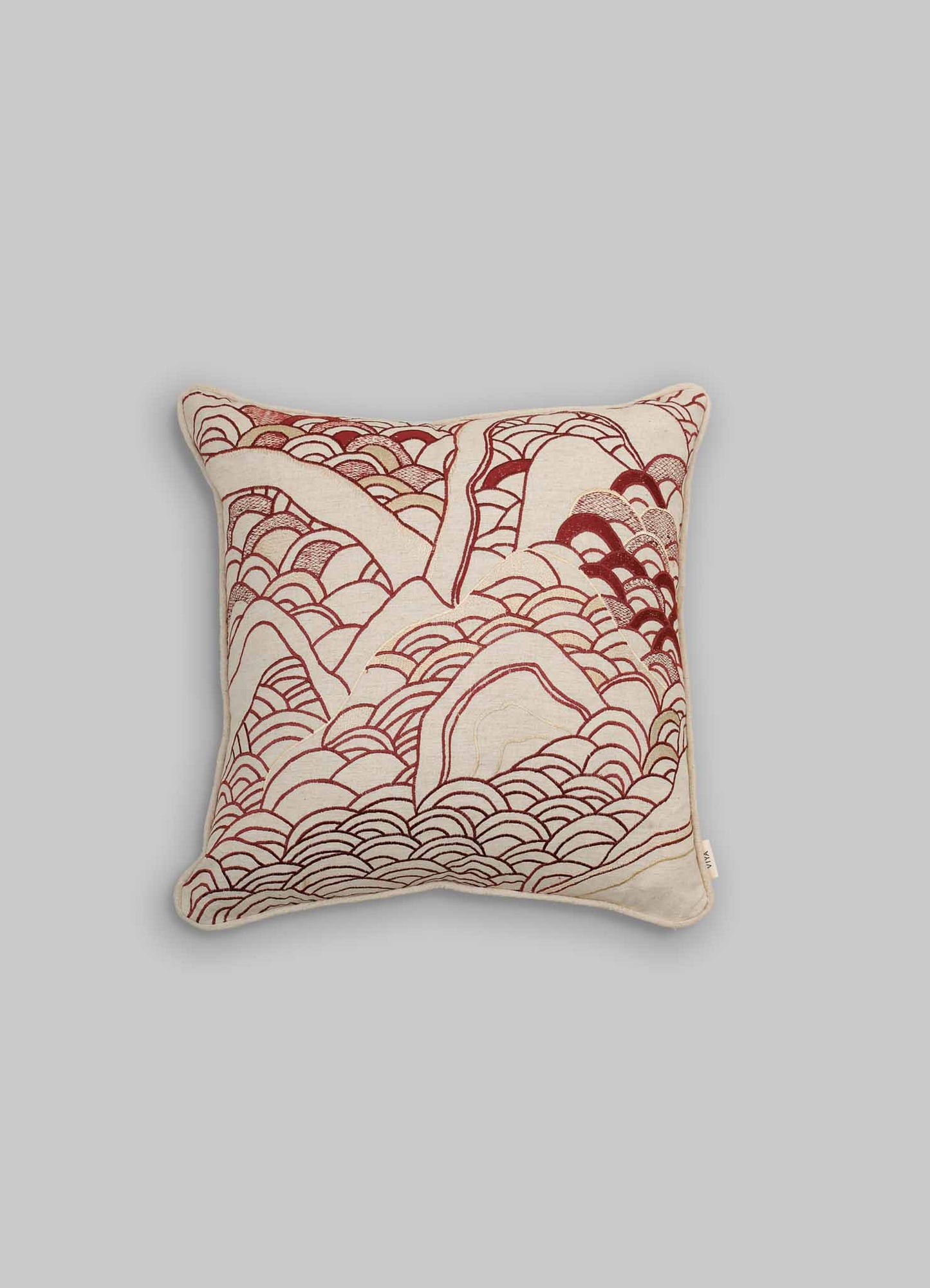 Dreamscape Red Embroidered Cushion Cover A 18"x18"