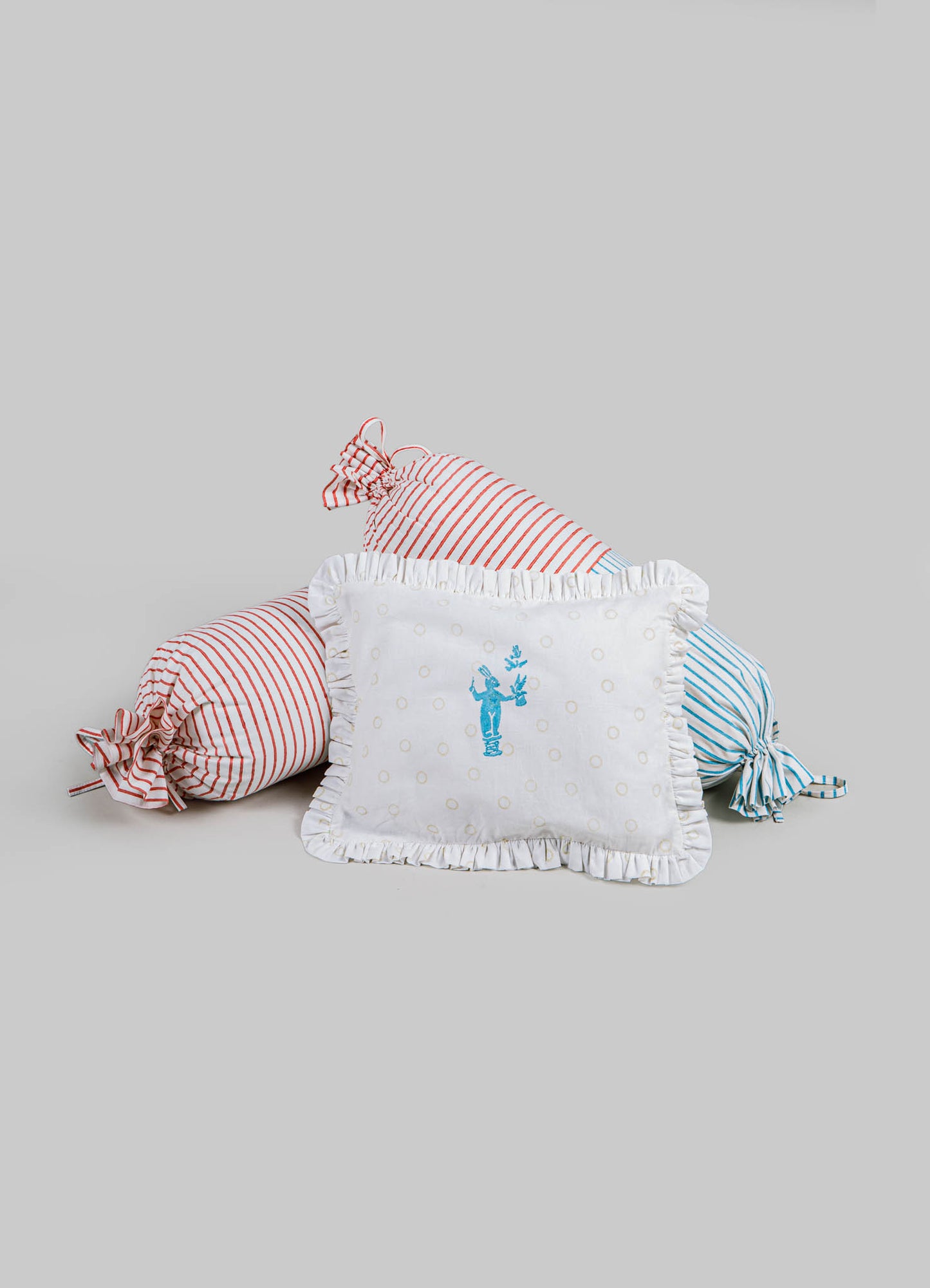 Mela Blue & Red Pillow & Bolsters - Set of 3