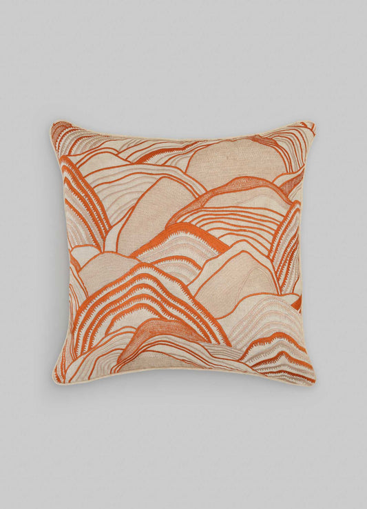 Dreamscape Orange Embroidered Mounds Cushion Cover 18"x18"