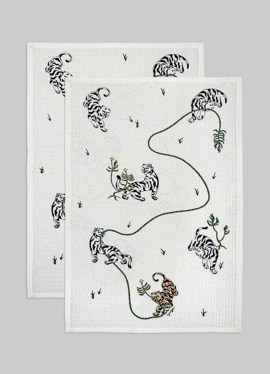 Lounging Tiger Hand Towels - Set of 2