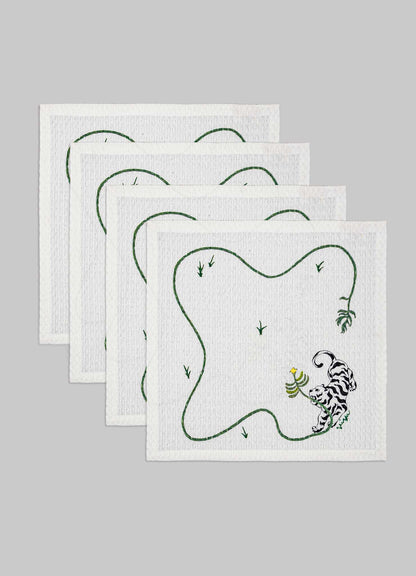 Lounging Tiger Face Towels - Set of 4