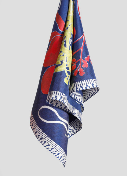 Floral Astra Navy Silk Scarf