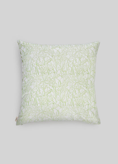 Decorative pillow cover with a subtle pattern on a light gray background luxury cushion cover viya green
