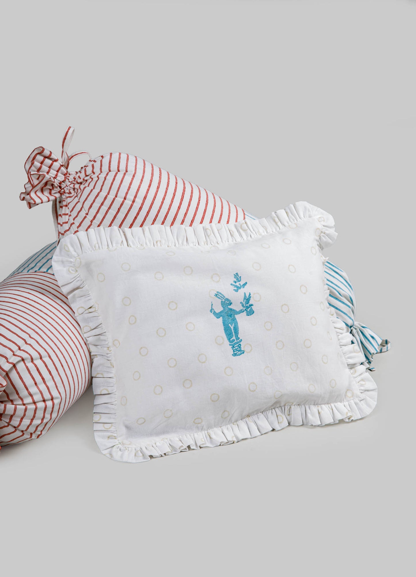 Mela Blue & Red Pillow & Bolsters - Set of 3