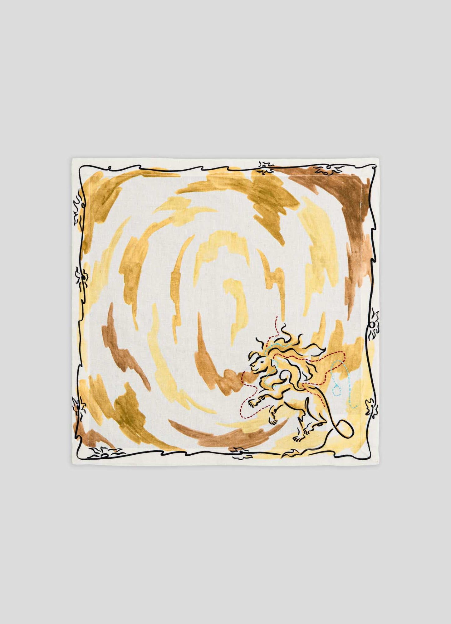 Leo Printed & Hand Embroidered Yellow Napkin