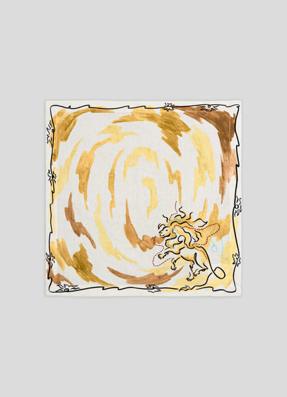 Leo Printed & Hand Embroidered Yellow Napkin