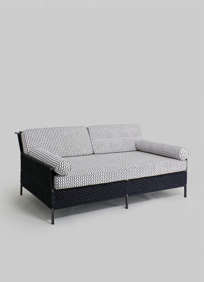 cotton 2 seater sofa with brass frame